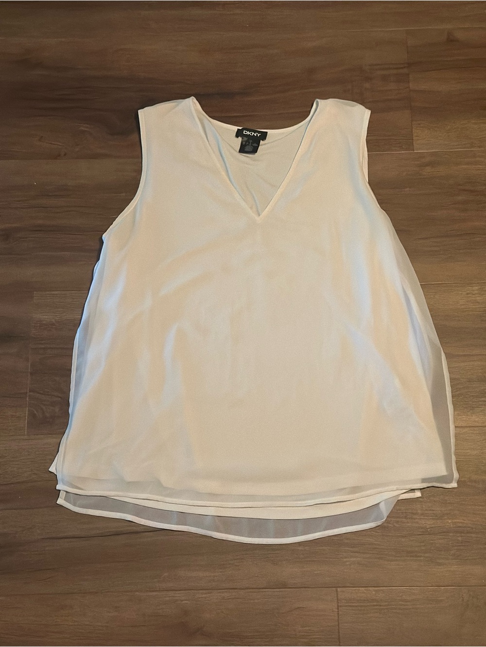 DKNY Cream V-Neck Layered Hem Sleeveless Top